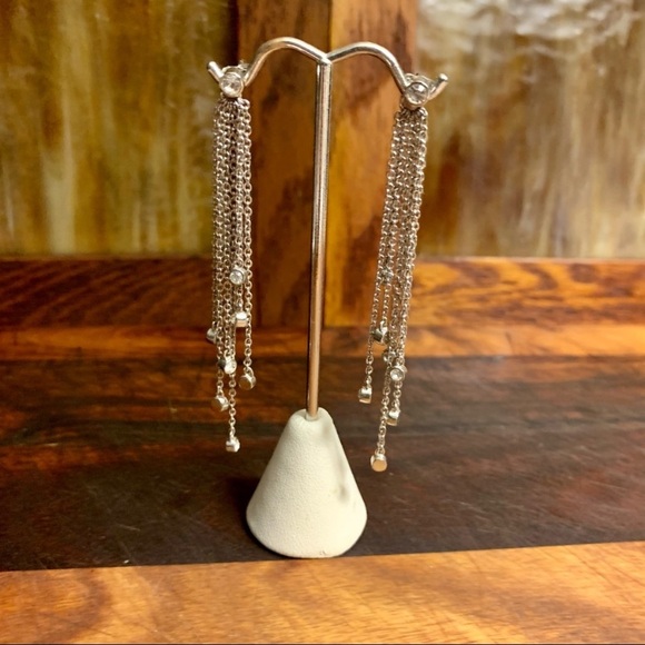 Sterling Silver with Simulated Diamonds Chain Dangler Earrings - Picture 6 of 7